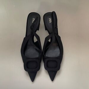 Zara Women's Black Pointed Slingback Heels
